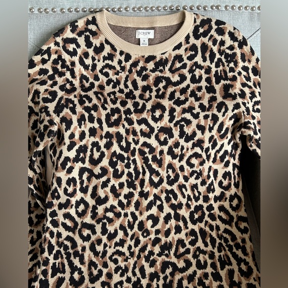 J Crew Black Brown Tan Leopard Animal Print Long Sleeve Sweater Dress Size S - Picture 7 of 11